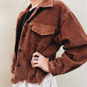 Pol Corduroy Distressed Jacket Brown Medium